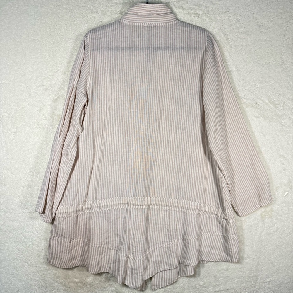 Soft Surroundings Full Zip Linen Jacket Tunic Women’s Large Beige Stripes Casual - Picture 6 of 8
